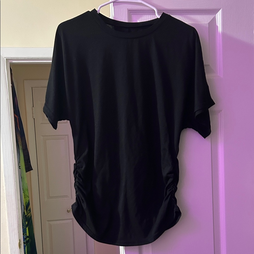 Black Ruched Side Soft Blouse Shirt
